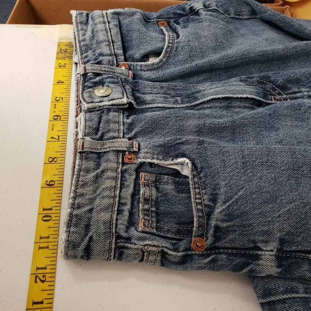 Zara Womens Wide Leg Blogger Fav Raw Hem Jeans Size 0 Blue High Rise Pockets - Picture 7 of 10